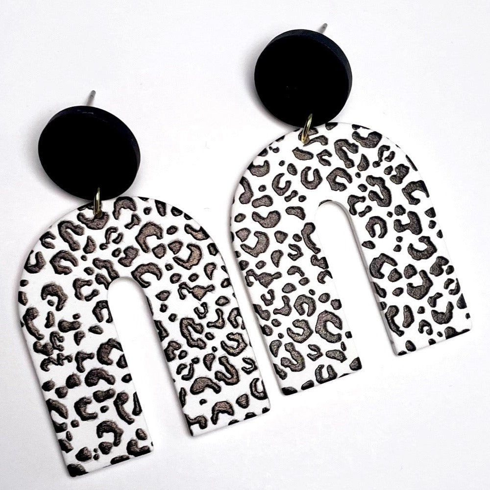 Black and White Printed Wood Earrings